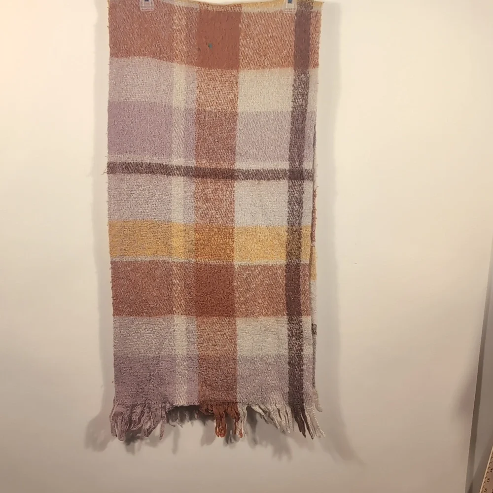 Steve Madden Plaid Blanket Scarf | Oversized Cozy Wrap | Orange & Brown Tones